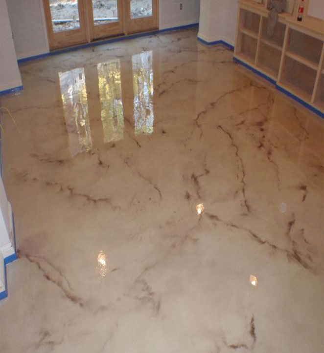 Epoxy floor with brown epoxy flakes